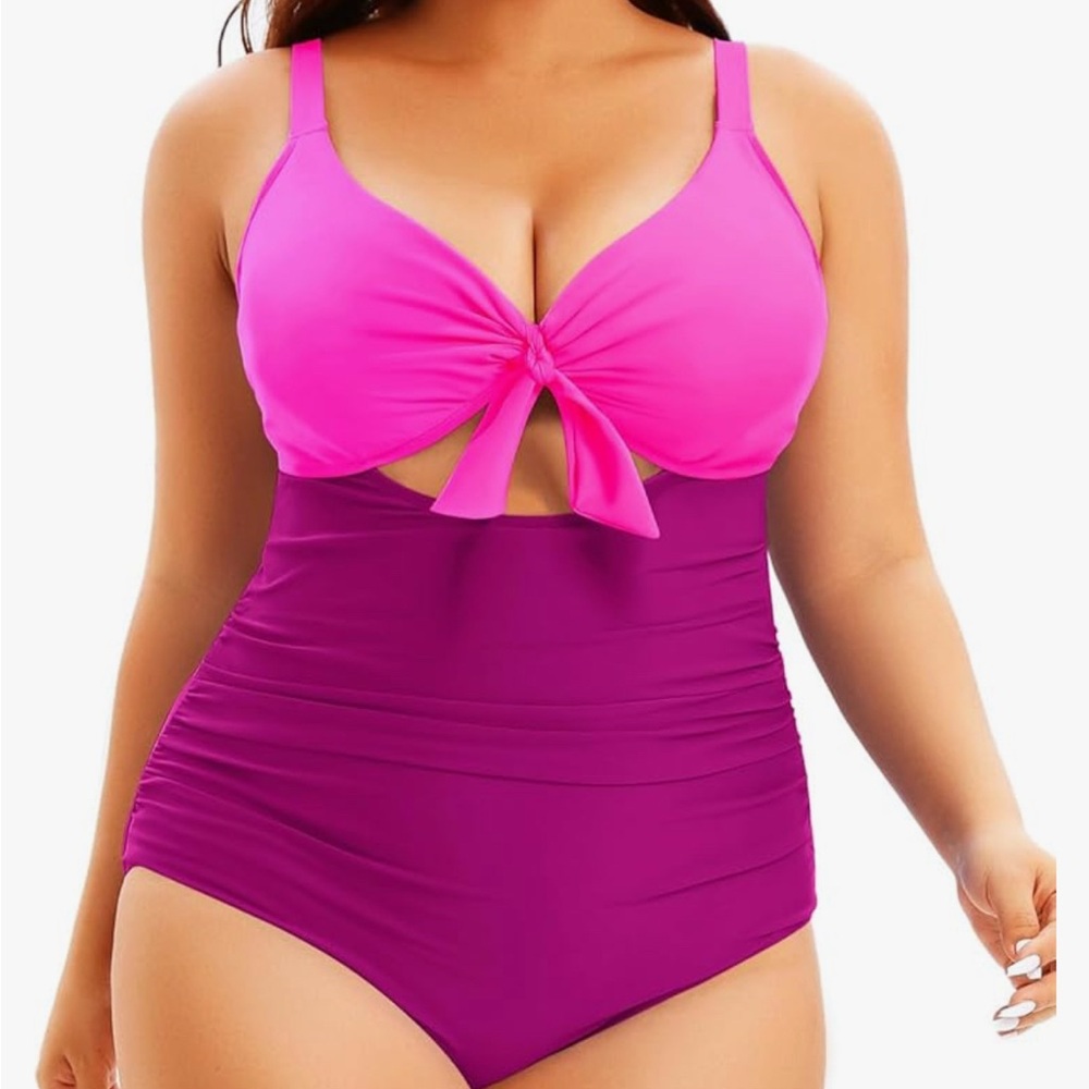 Women's Pink and Purple One Piece Swimsuit